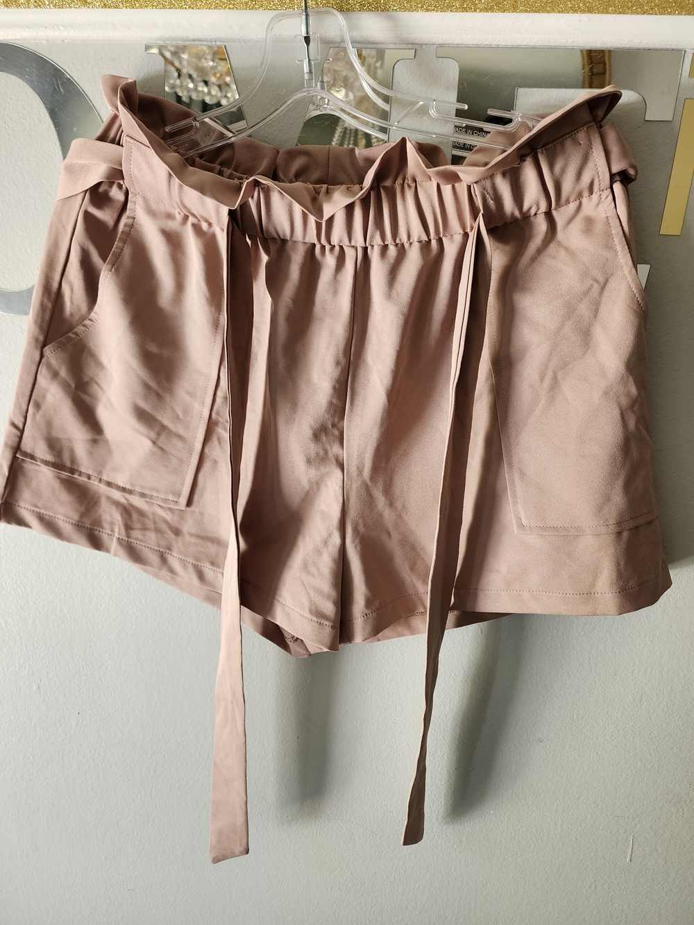 Windsor High-Waist Paperbag Shorts in Dusty Rose